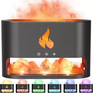 YALEDI 에센셜 오일 디퓨저 벽난로 화염 파이어 히말라야 소금 램프 250ml 7가지 색상 조명이 있는 쿨