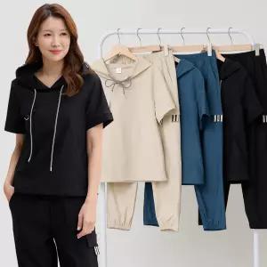 이브바바 여성 여름 쿨 인견 포켓 반팔 포켓 후드 셋업 트레이닝세트