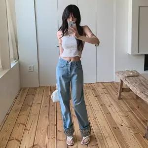 [옷자락]여성 레오파드 롤업 루즈핏 하이웨스트 면스판 팬츠