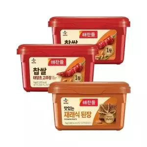 해찬들 찹쌀 태양초 고추장 1kg x2개+재래식된장 1kg x1개