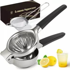 YXT Beyond 대형 레몬 압착기 세트 304 스테인리스 스틸 라임 필터 구멍과 미세한 스트레이너 포함 수동