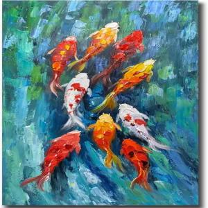 요트리 월 아트 24x48 인치 페인팅 유화 손그림 컬러 물고기 캔버스에 그린 3D 추상 미술 작품 우드 프레임