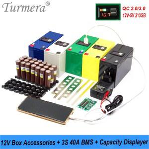 건전지케이스 TURMERA 12V 배터리 상자 3X7 40A 납산 디스플레이 USB 3S 교체 BMS 18650 QC3 02 5V 오토바이 홀더