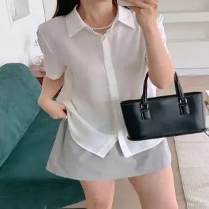 [하젤]모먼트 베이직 쉬폰 반팔 블라우스 셔츠_M4779