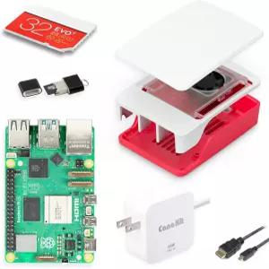 공식 화이트레드 케이스가 포함된 CanaKit 라즈베리 5 키트4GB 에센셜 RAM 파이 스타터