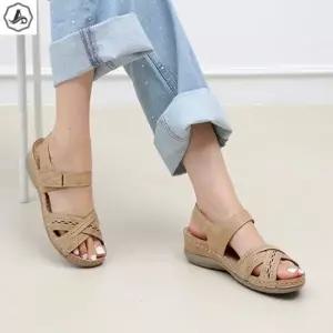 [애슬릿] 키높이 샌들 펀칭 크로스 스트랩 발편한 찍찍이 여름 4cm