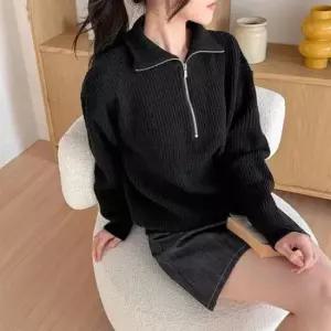 [의류] 3컬러 도톰한 여유핏 반집업 하이넥 골지 니트티