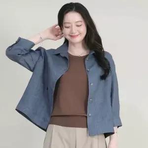 애비뉴투지 엄마옷 린넨 셔츠 카라 여성 여름 얇은 루즈핏 아우터 칠부 셔츠형 자켓 J05625