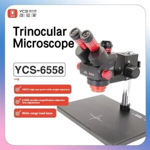 YCS 6558 슈퍼 HD 삼안 현미경 (받침대 포함) 4K 카메라 6.5-58배율 줌 휴대폰 핸드폰 PCB 용접 전문