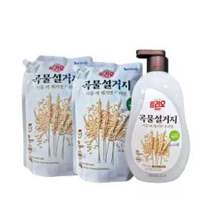 트리오 곡물 설거지 주방세제 우리밀 750ml + 1.2L리필 2개