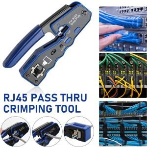 ZOERAX RJ45 크림프 툴 이더넷 크림핑 올인원 크림퍼 패스 스루 Cat6 Cat5e 커넥터용 교체 블레이드 포함