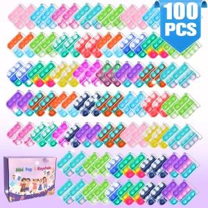 100 PCS 미니 팝 피젯 장난감 팩 파티 추천 이스터 실리콘 스퀴즈 버블 벌크 감각 키체인 가방 필러 랩