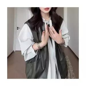 헐크 여성 여친 베스트 캐주얼 차이나 가죽 조끼 봄가을 슬림핏 집업 KKE3