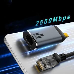 USB C 100/1000/2500Mbps 이더넷 어댑터 Thunderbolt3 호환 Type-C-RJ45 포트 노트북 용 외부 네트워크 카