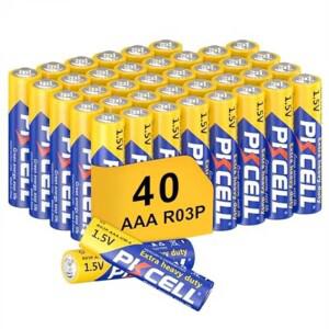 PKCELL 1.5v AAA 배터리 3A R03P UM4 아연 탄소 CD 플레이어 전원 원격 저녁 헤비 듀티 건식 및 기본 40개