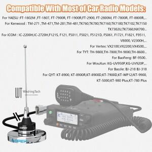 NC-450M 짧은 UHF 안테나 400-520MHz 및 자기 부착 베이스 세트 NMO TYT QYT 모바일 차량용 무전기 호환