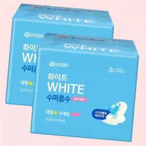 좋은느낌 화이트 생리대 수퍼흡수 울트라 대형 16매 X 2팩 날개형 4391585