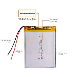 406080 폴리머 리튬 이온 배터리, Onda VX787 VX530 전자책 PDA 휴대용 DVD 395979, 3.7V 3000mAh