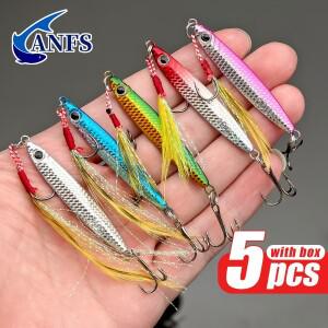 ANFS 5개입 메탈 낚시 미끼 세트- 10g/0.35oz 지그 쇼어 캐스팅 스푼 지깅 배스 염수 담수