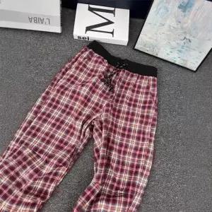 EAMT 남친 바지 레드 가을 빈티지 통 하트 커프스 체크 YJ3