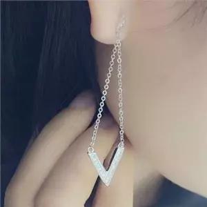포인트 드롭 귀걸이 925실버 체인 은침 귀걸이 여성 큐빅-WFO79EJ