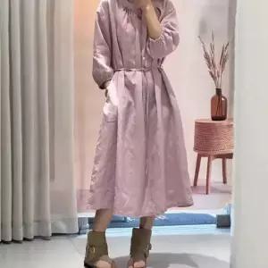 엘럽 원피스 여자 여름 롱스커트 린넨 반오픈 솔리드 칠부 정장 벨트 풀오버 박템2