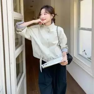엘럽 여성용 캐주얼 봄 재킷 체크 차이나 코트 쇼트 원템1