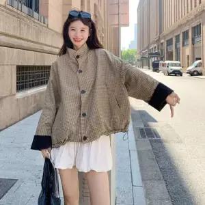 엘럽 여성 가을 빈티지 코트 체크 양면 반 점퍼 톱 원템3
