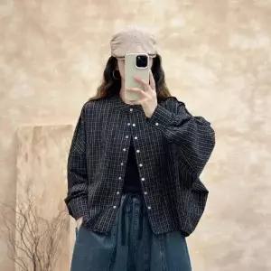 엘럽 여사친 빈티지 가을 코트 톱 체크 깅엄 긴팔 차이나 슬림핏 원템3