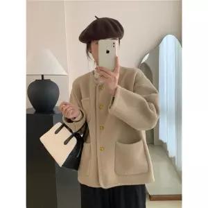 여성 모직 코트 없는 루즈핏 프렌치 럭셔리 스몰 리버시블 니 봄가을 쇼트 보풀 KS3