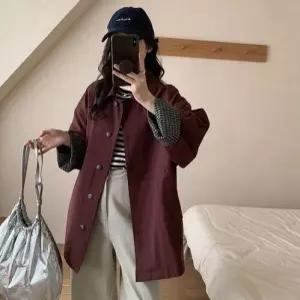 여성 하프 가을 기장 체크 긴팔 카디건 롱가디건 트렌치코트 OP3