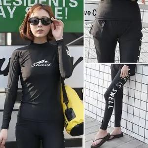 여자 래쉬가드 수영복 비치웨어 세트 블랙 수영장