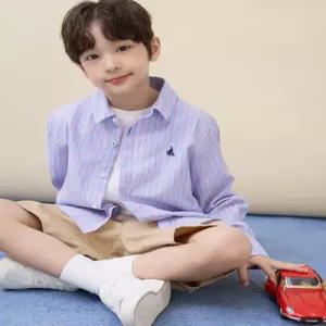 빈폴 키즈 Essential 클래식 리넨 멀티 스트라이프 셔츠 스카이 블루 BI6364UE1Q