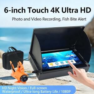 수중 낚시 카메라 어군탐지기 6인치 4K 터치스크린 220 ° 1080P IR 야간 투시 모니터 (아이스 보트 카약