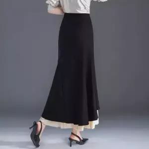 스커트 여성 롱 봄 머메이드 데일룩 쉬폰 스타 패치 지퍼 플리츠 중기장 DAOL1