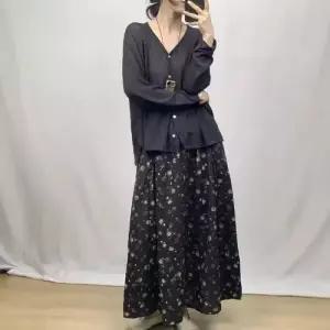 여성 스커트 롱 면 봄 빈티지 데일룩 쉬폰 플리츠 밴딩 린넨 DAOL1