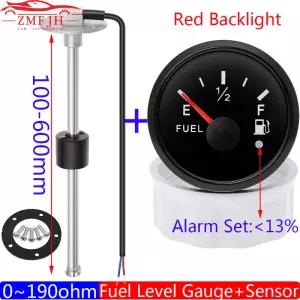 방수 IP67 52mm 레벨 게 오일 센서 090OHM 빨간색 LED 탱크 미터 알람 자동차 RV 캠핑카 2V24V