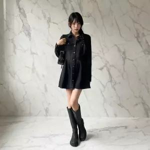 |CHO5AD3|여성 빈티지 워싱 A라인 핀턱 데님 미니 드레스