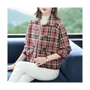 여성용 모직 추동 봄 루즈핏 칼라 러블리 체크 쇼트 카디건 다올3