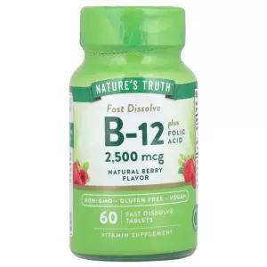 네이처스 트루스 비타민 B-12 플러스 엽산 내추럴 베리 맛 2 500mcg 속효성 정제 60정