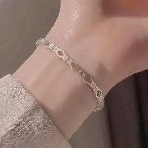 [엘렌쥬얼리] 실버 Silver 925 헥사곤 링크 큐빅 스타일 은 팔찌