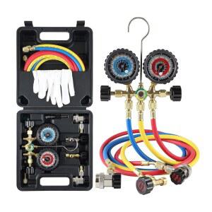 리챔프 AC 게이지 R134a R22 R12 R502 A/C 진단 매니폴드 세트 5FT 호스, 커플러 천공 및 셀프 씰링 캔 탭, 클래식 #A301