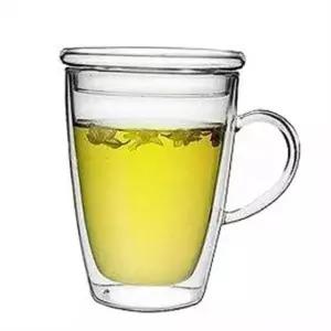 내열 이중 유리 컵 300ml 손잡이 뚜껑 유리 컵 홈카페 사무실유리컵