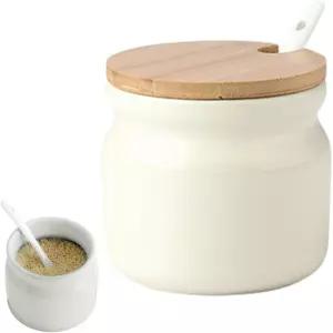 세라믹 설탕 그릇 뚜껑과 숟가락이 있는 도자기 냄비 300ml/10.56온스 조미료 저장 병 소금 용기 커피 바