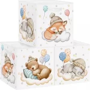 11.8 잠자는 동물 보관 큐브 정리함 세트 3Pcs 옷 바구니 상자 옷장 선반 곰 별 풍선 보육 방 책 장난감