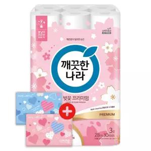 깨끗한나라 화장지 3겹 허브가든 벚꽃 프리미엄 28m 30롤 1팩 + 여행용티슈 40매 2개