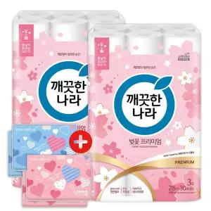 깨끗한나라 화장지 3겹 허브가든 벚꽃 프리미엄 28m 30롤 2팩 + 여행용티슈 40매 4개