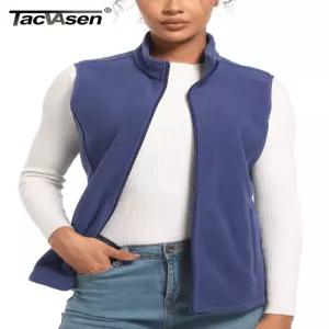 TACVASEN 가을 겨울 부드러운 따뜻한 조끼 여성 패션 양털 민소매 자켓 경량 야외 캐주얼 지퍼 앞 양복