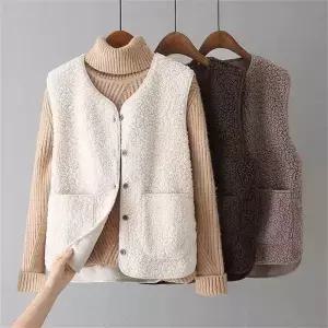 조끼 새 봄 가을 여성 단추 양복 겨울 열 따뜻한 두꺼운 양털 민소매 자켓 코트