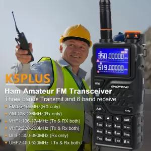 바오펑 무전기 K5PLUS 트라이밴드 송신 수신 채널 8W 원터치 주파수 검색 햄 아마추어 항공 라디오